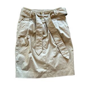 Burberry 2 Utility Trench Skirt Pleated Belt Buttons Classic Luxury Pencil Khaki